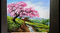 كورس - دورة تدريبية لتعليم  Cherry blossom tutorials painting