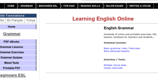 افضل موقع  شامل لتعلم اللغة الإنجليزية بالشرح وتدريبات لكل قسم من أقسام اللغة