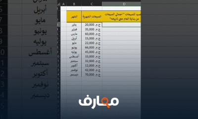 حساب اجمالي الشهور في Excel